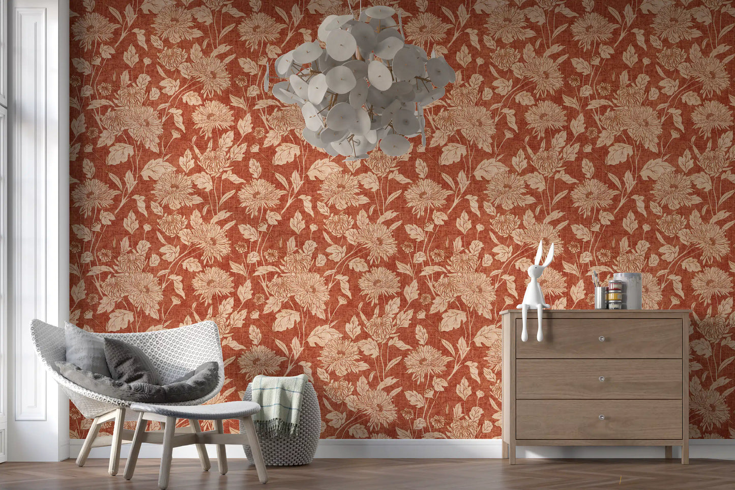 Terracotta Krysantemum Vintage Blomstret Tapet Tapet⁠