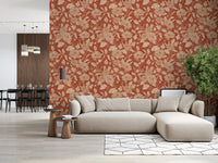 Terracotta Krysantemum Vintage Blomstret Tapet Tapet⁠