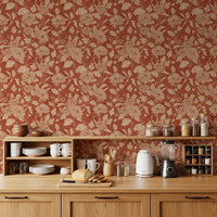 Terracotta Krysantemum Vintage Blomstret Tapet Tapet⁠