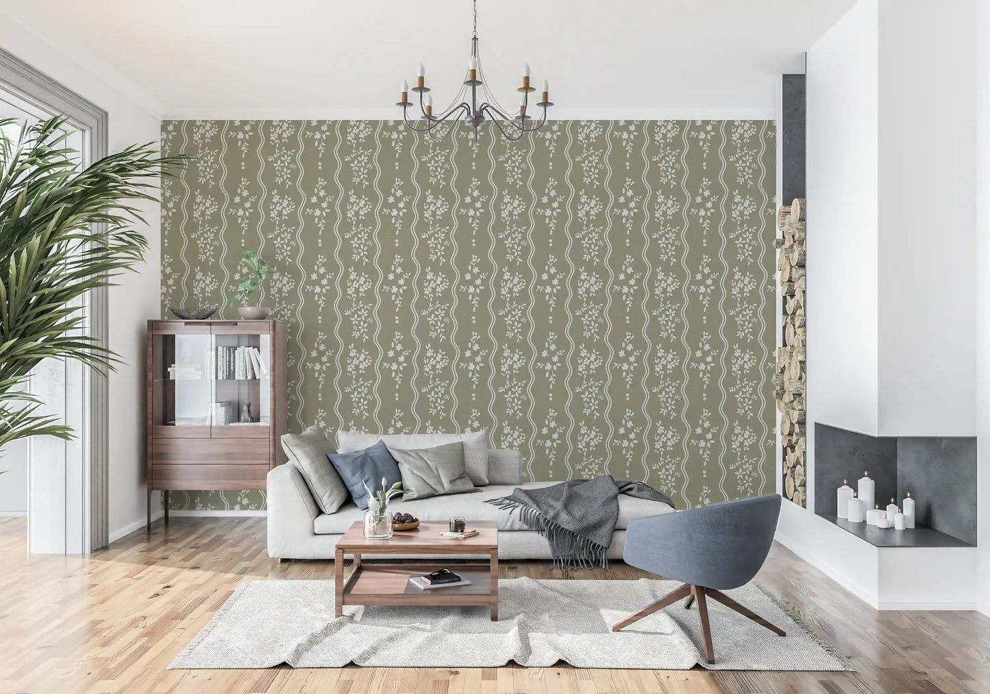 Olive Meadow Tapete mit welligem Streifen