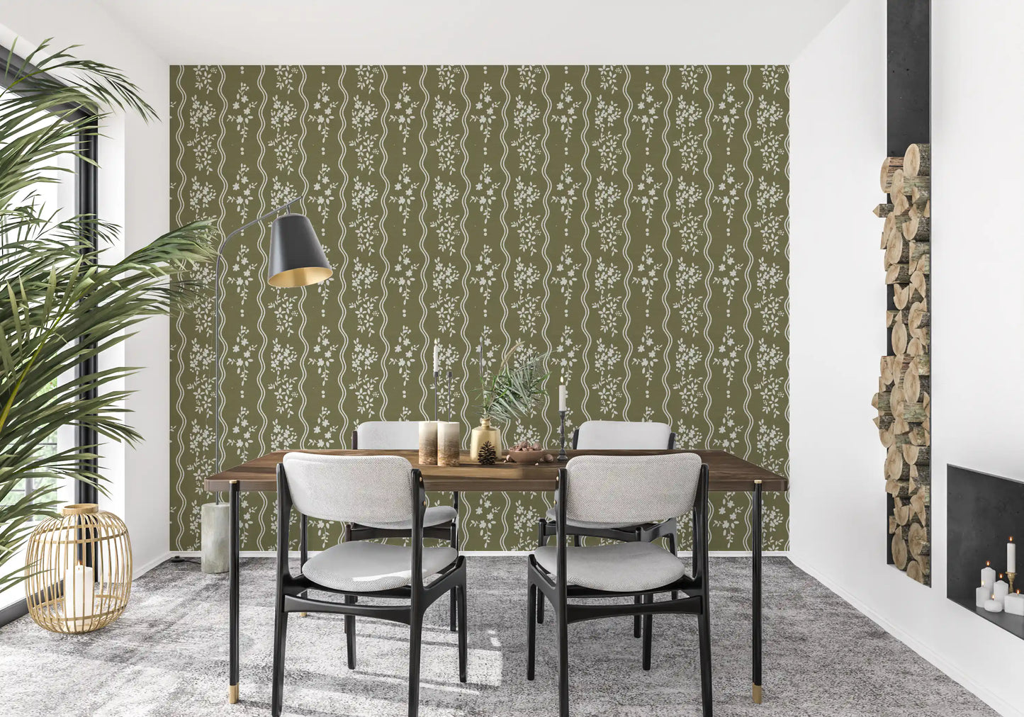 Olive Meadow Tapete mit welligem Streifen