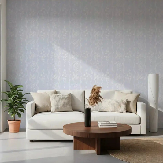 Pale blue stripes and blooms lift a Living room, whispering meadow wallpaper GD10738
