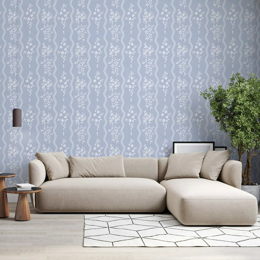 A dining room stays light under this wavy stripe floral wallpaper GD10739
