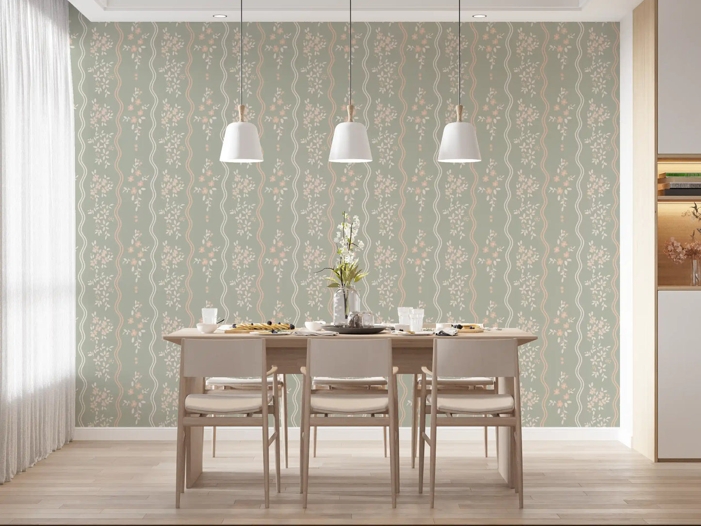 Tapete Sweet Sage und Blush Cottage Stripe
