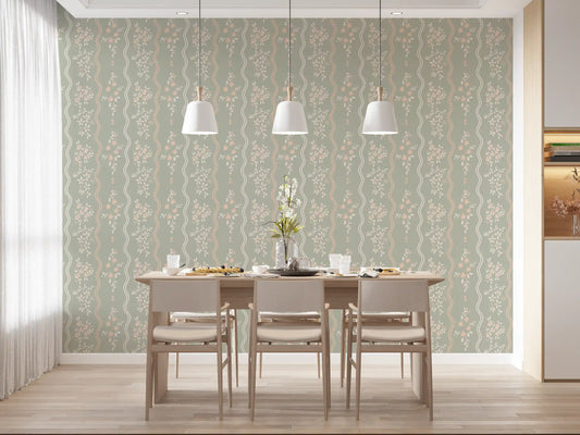Tapete Sweet Sage und Blush Cottage Stripe