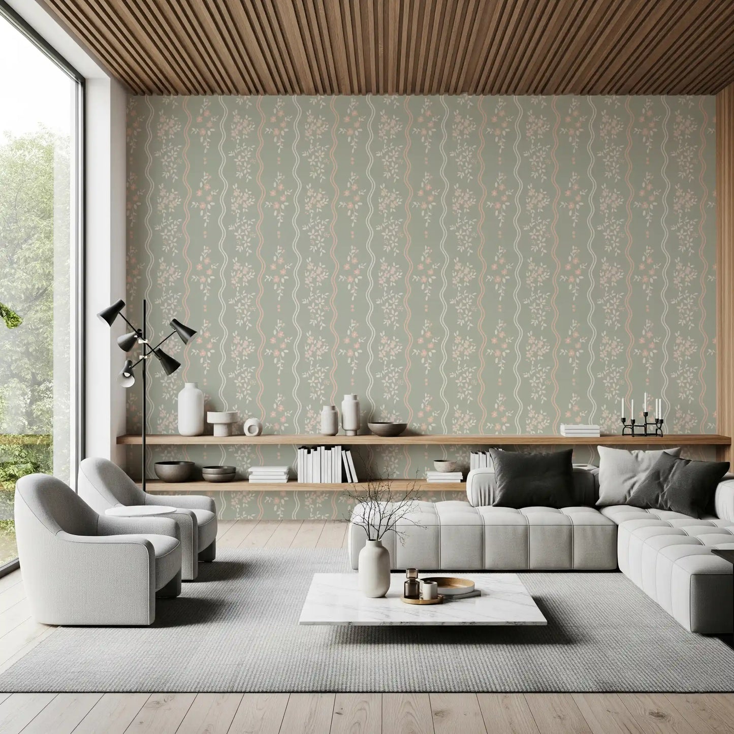 Tapete Sweet Sage und Blush Cottage Stripe