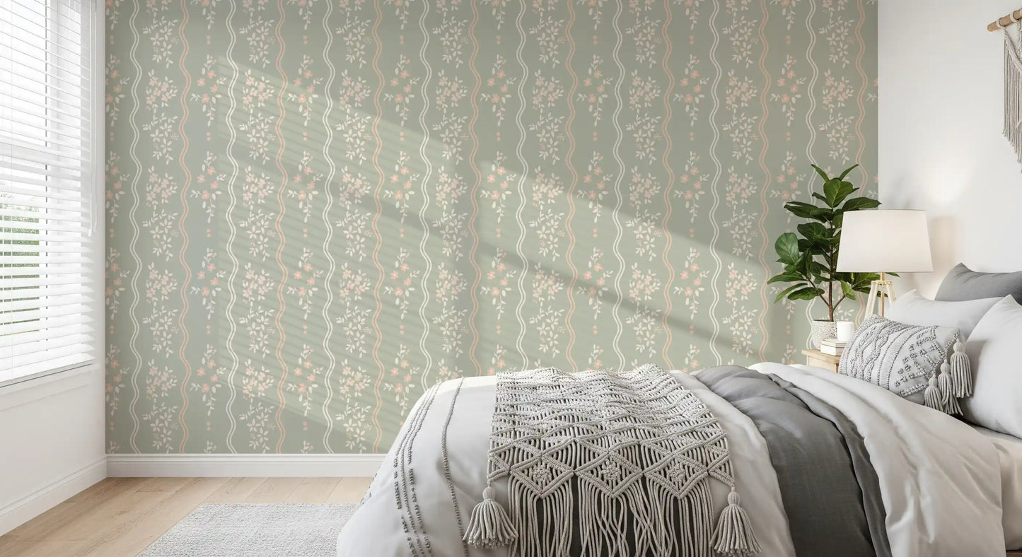 Tapete Sweet Sage und Blush Cottage Stripe