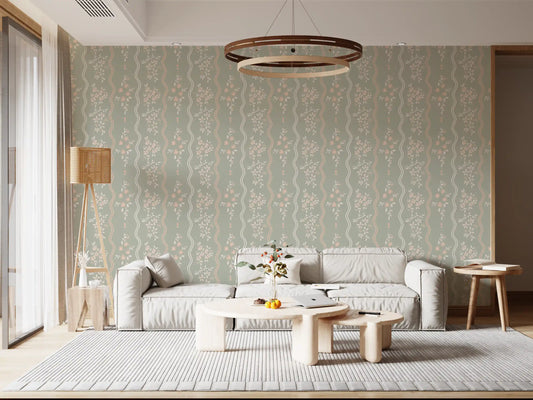 Tapete Sweet Sage und Blush Cottage Stripe