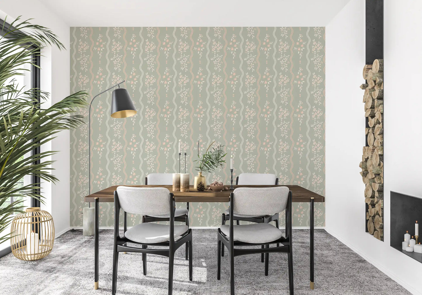 Tapete Sweet Sage und Blush Cottage Stripe