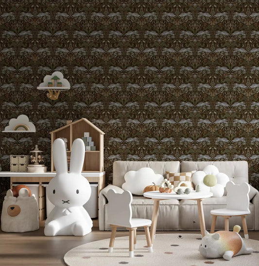 Nursery wrapped in Enchanted Forest Lynx Tapestry Wallpaper, brown and gold GD10743
