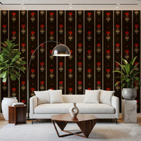Papier peint rayé floral art populaire cramoisi