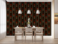Papier peint rayé floral art populaire cramoisi