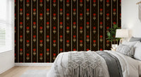 Papier peint rayé floral art populaire cramoisi