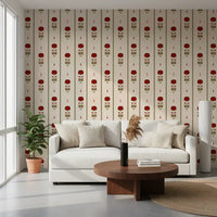 Papel de Parede Vintage Heritage com Risca Floral Vermelha