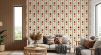 Papel de Parede Vintage Heritage com Risca Floral Vermelha