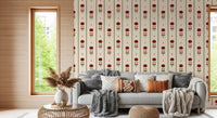 Papel de Parede Vintage Heritage com Risca Floral Vermelha