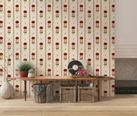 Papel de Parede Vintage Heritage com Risca Floral Vermelha