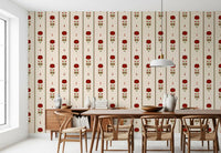 Papel de Parede Vintage Heritage com Risca Floral Vermelha