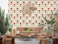 Papel de Parede Vintage Heritage com Risca Floral Vermelha