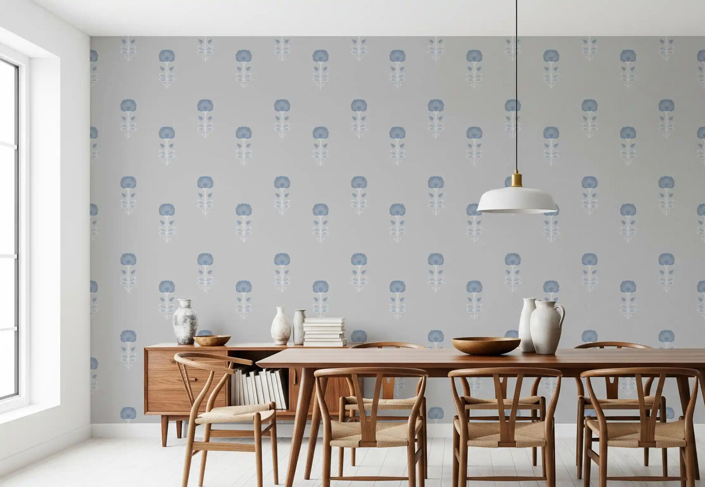 Papier peint Blue Blossom à motif indien imprimé au bloc