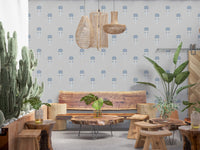 Papier peint Blue Blossom à motif indien imprimé au bloc