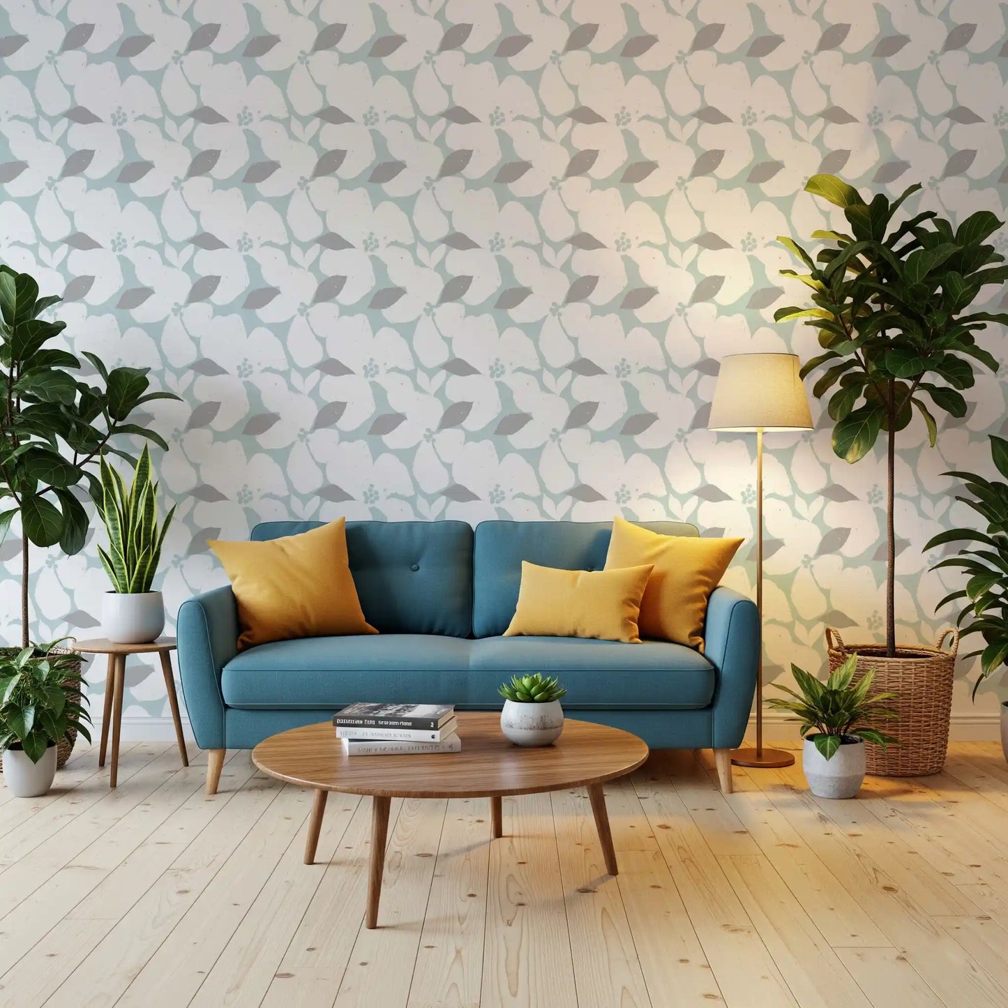 Blassblaues Pastellblumen-Tapetenmuster Tapete