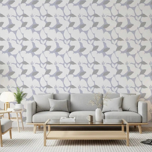 White flowers on periwinkle filling a Living room in blossom wallpaper GD10751
