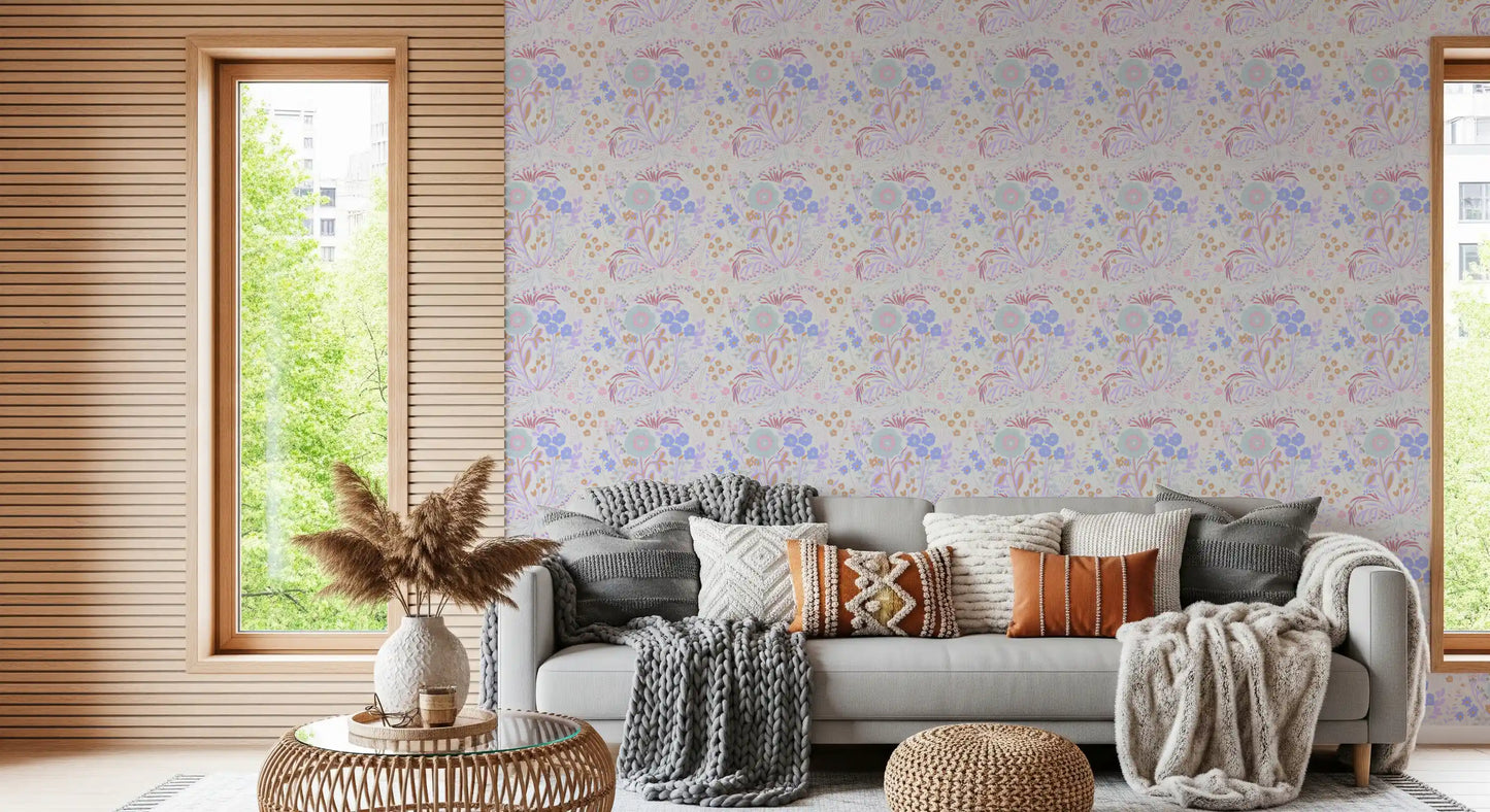 Whimsical Pastel Meadow Floral Wallpaper Wallpaper⁠