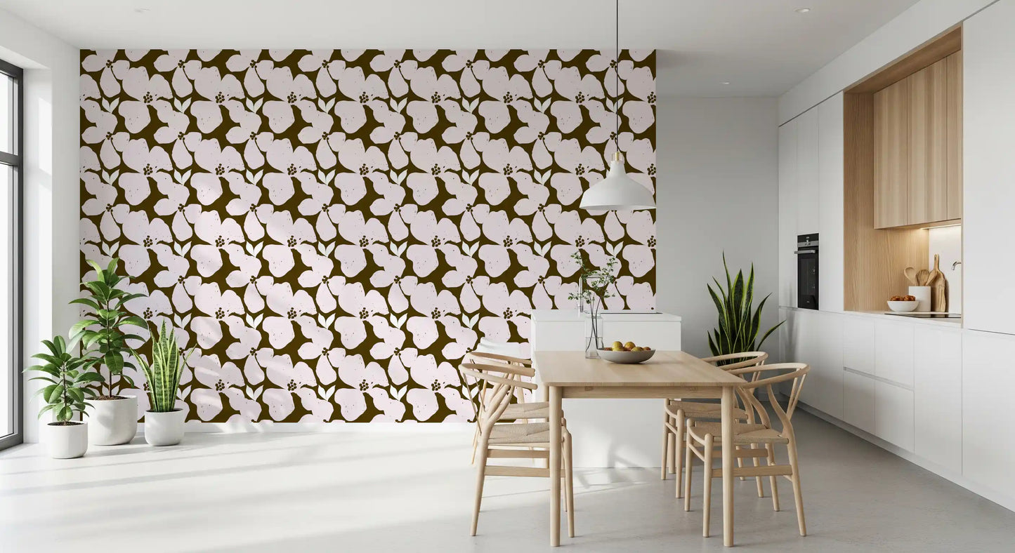 Earthy Olive and Blush Bold Floral Wallpaper Wallpaper⁠