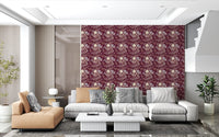 Midnight Wildflower Meadow on Red Wallpaper⁠