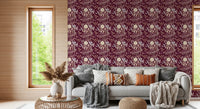 Midnight Wildflower Meadow on Red Wallpaper⁠