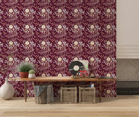 Midnight Wildflower Meadow on Red Wallpaper⁠