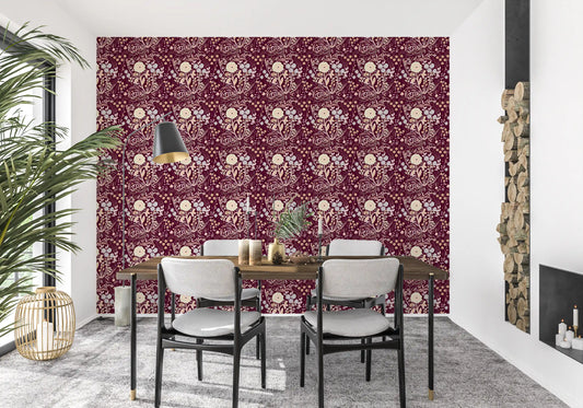 Midnight Wildflower Meadow on Red Wallpaper⁠