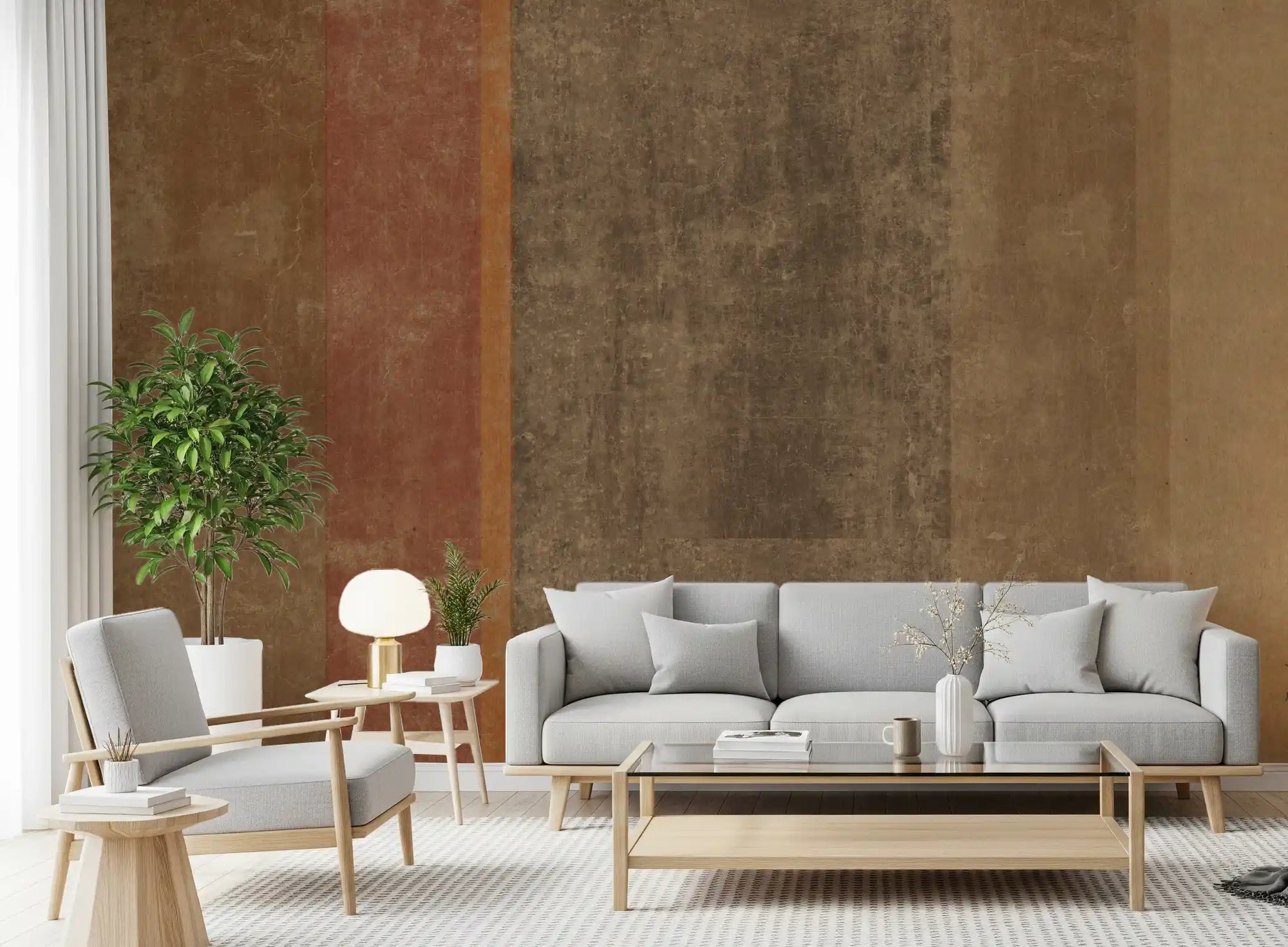 Rustic Earth Tones Color Block wall mural warming a living room corner GD10766
