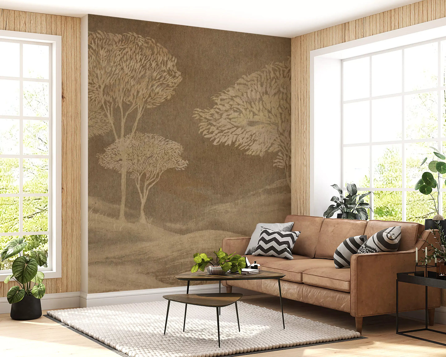 Rustikale Sepia-Hügel Landschafts-Tapete Wandbild