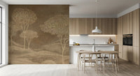 Rustikale Sepia-Hügel Landschafts-Tapete Wandbild