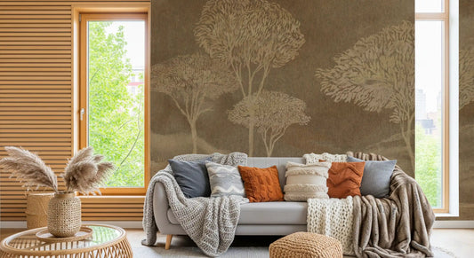 Rustic Sepia Hills Landscape Wallpaper Wall Mural