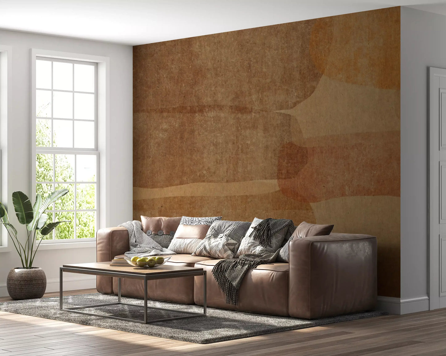 Fresque Murale Abstraite en Terracotta Terreuse à Couches