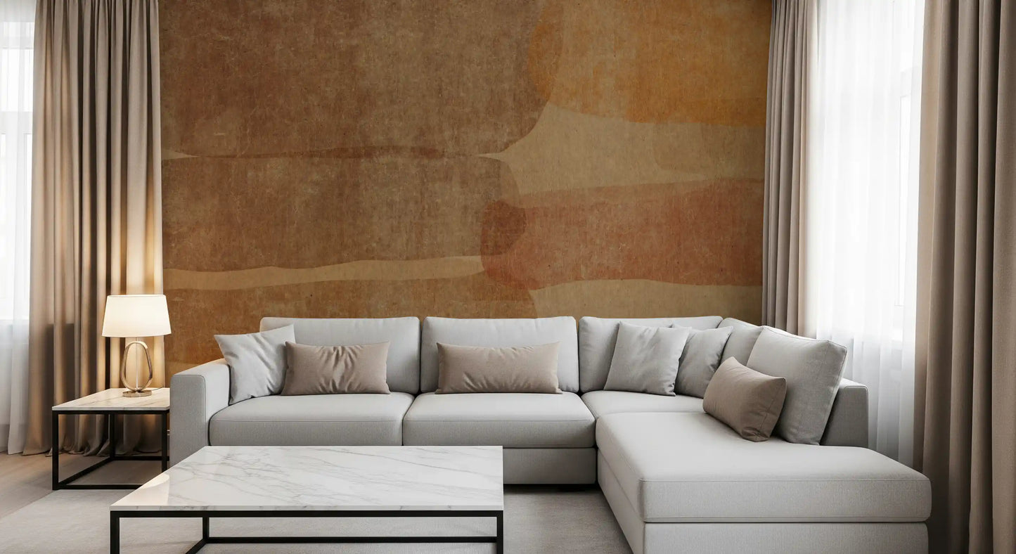Fresque Murale Abstraite en Terracotta Terreuse à Couches