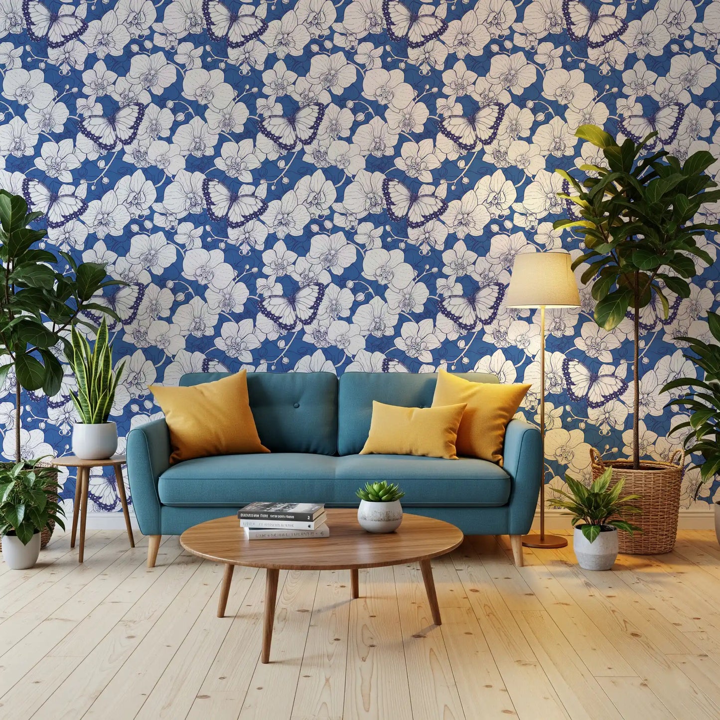 Botanisk orkidéhave med sommerfugle tapet⁠