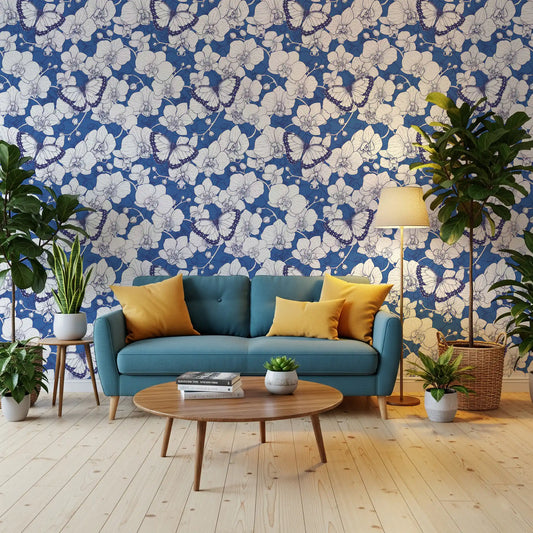 White orchid wallpaper lifting a plain Living room GD10771
