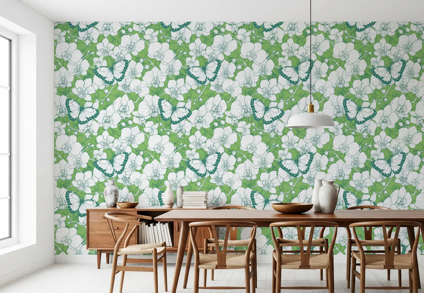 Botanical Orchid Garden with Butterflies 2 Wallpaper⁠