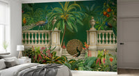 Fresque murale Paon Majestueux et Balustrade Tropicale