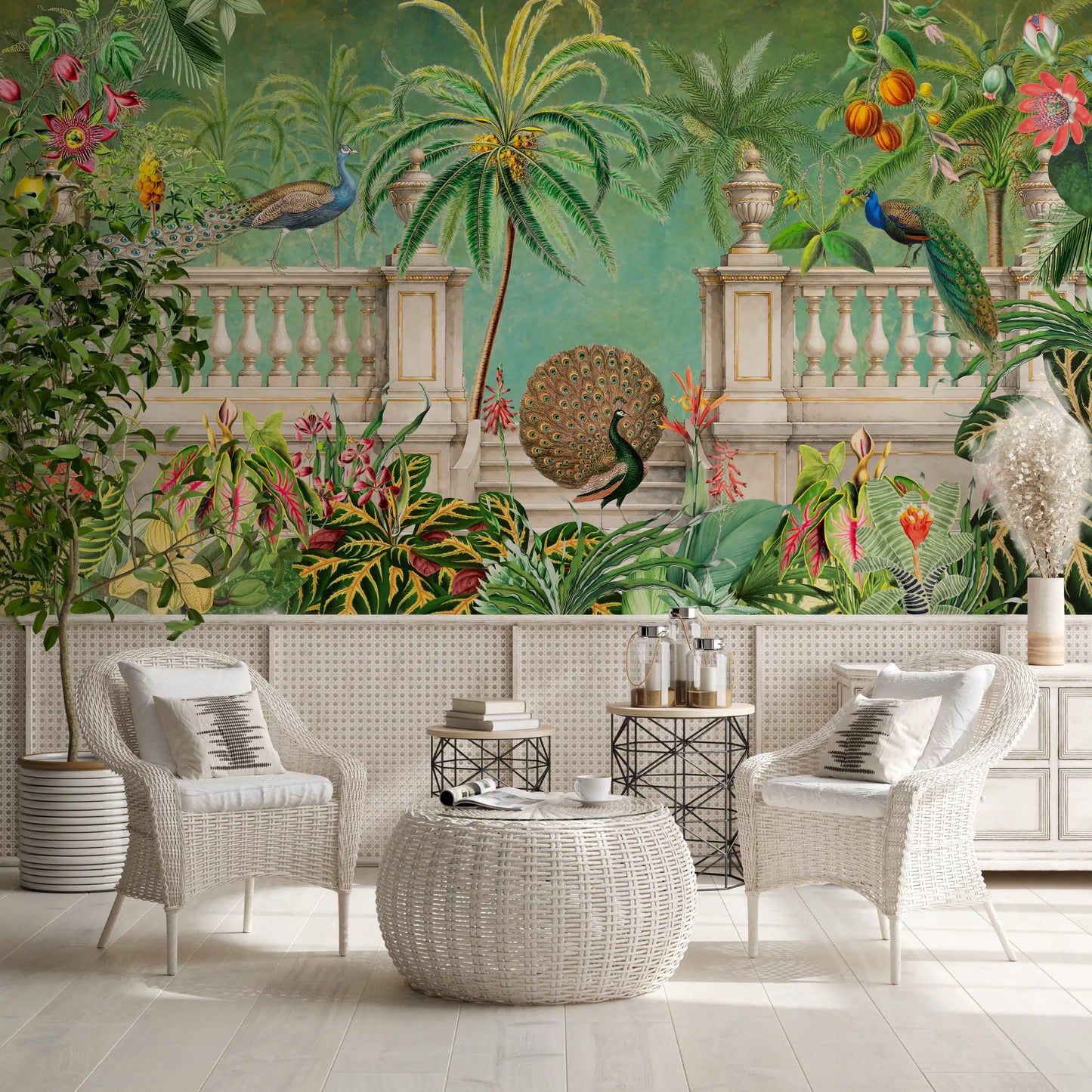 Papier peint panoramique Jardin tropical Palais du Paon vintage