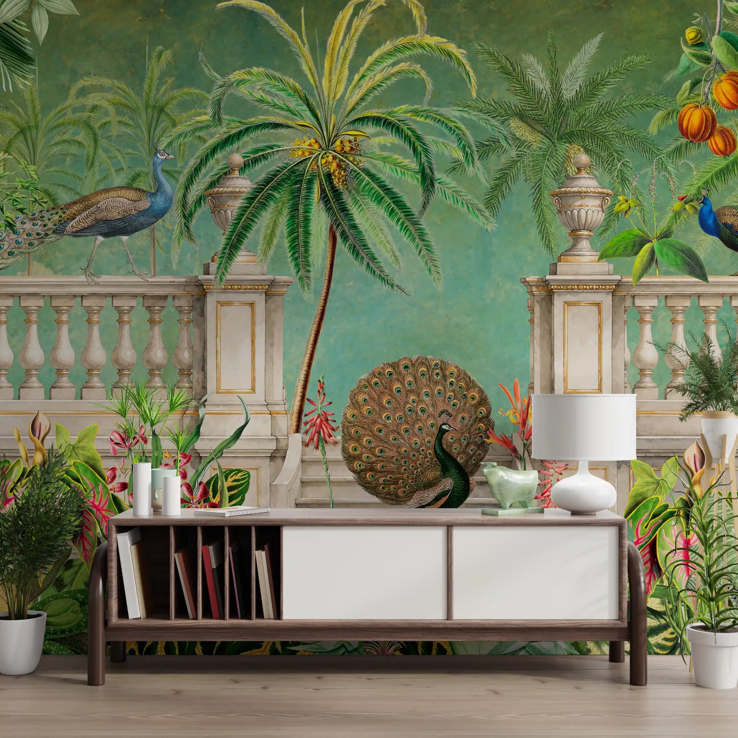 Papier peint panoramique Jardin tropical Palais du Paon vintage