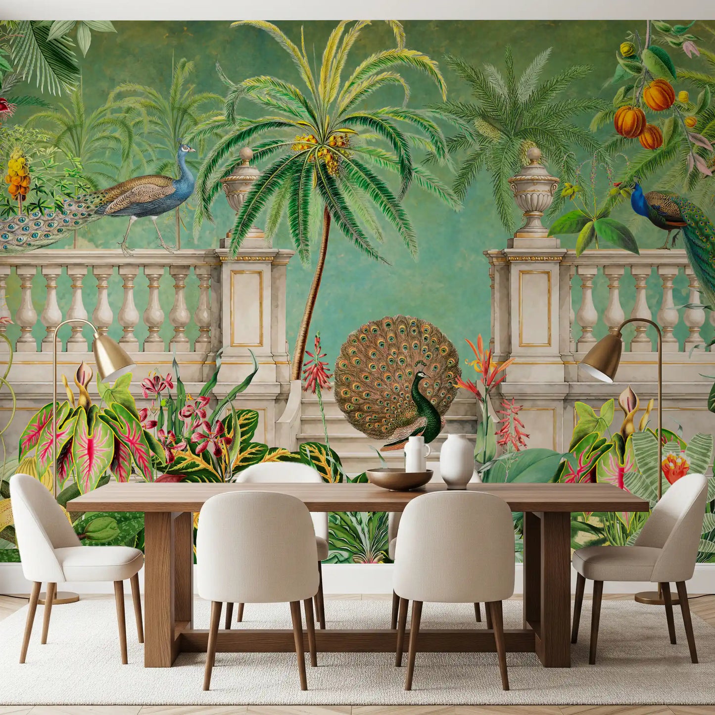 Papier peint panoramique Jardin tropical Palais du Paon vintage