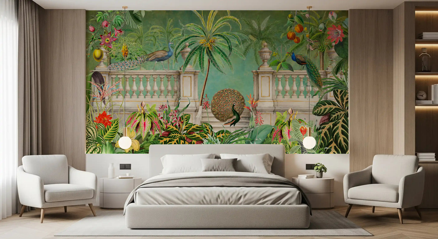 Papier peint panoramique Jardin tropical Palais du Paon vintage
