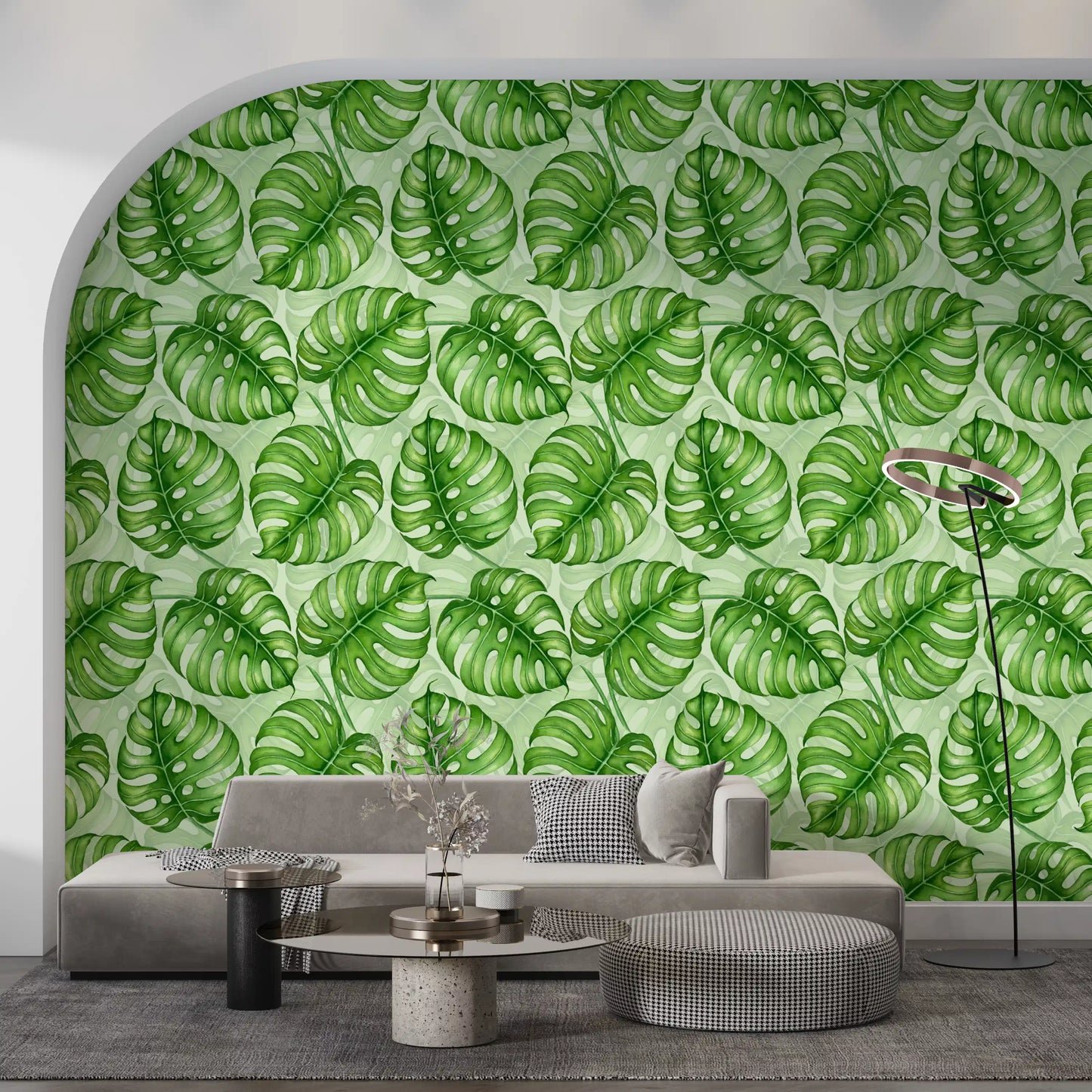 Monstera Aquarell in Grün Tapete⁠