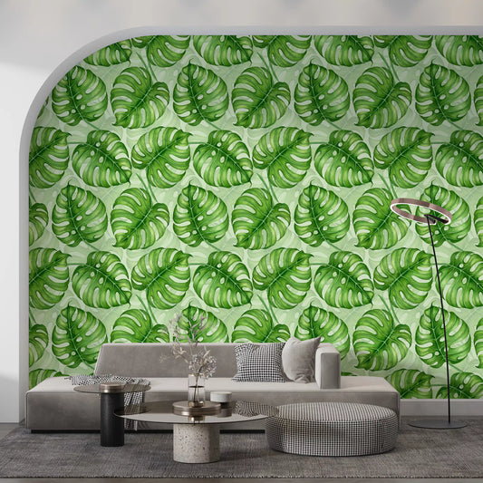 Papier peint Monstera aquarelle en vert