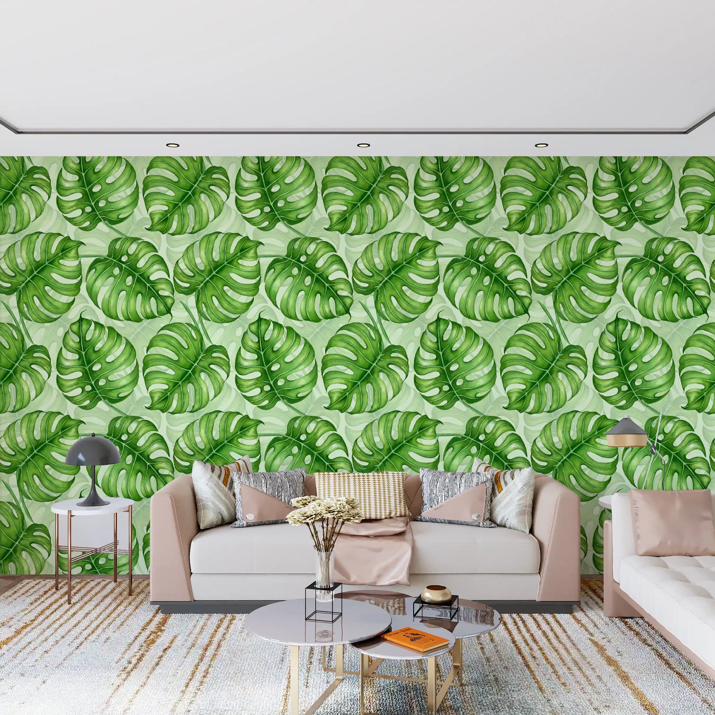 Monstera Aquarell in Grün Tapete⁠